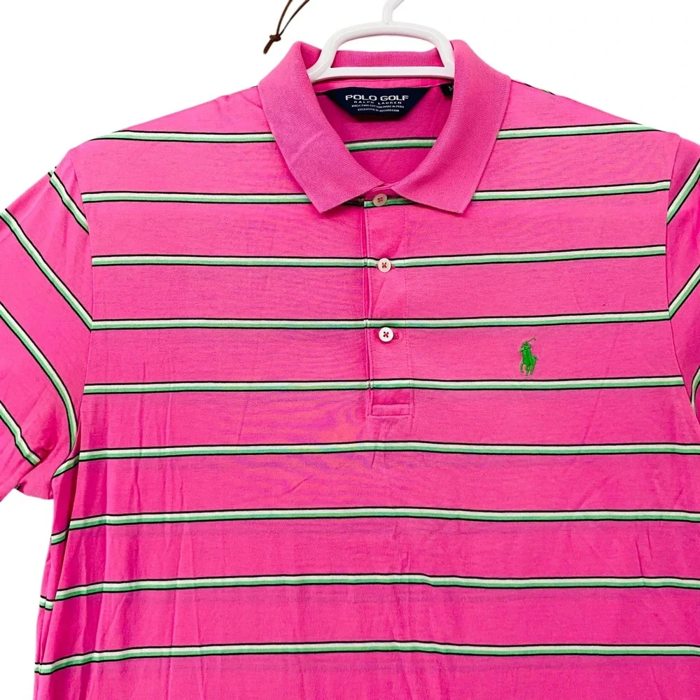 Polo Golf Ralph Lauren Mens Pink Striped Pima Cotton Polo Shirt M - Picture 6 of 10
